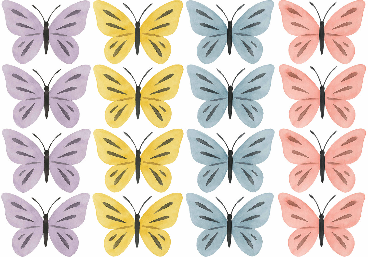 Watercolour Butterflies - Fabric Stickers - Pattern