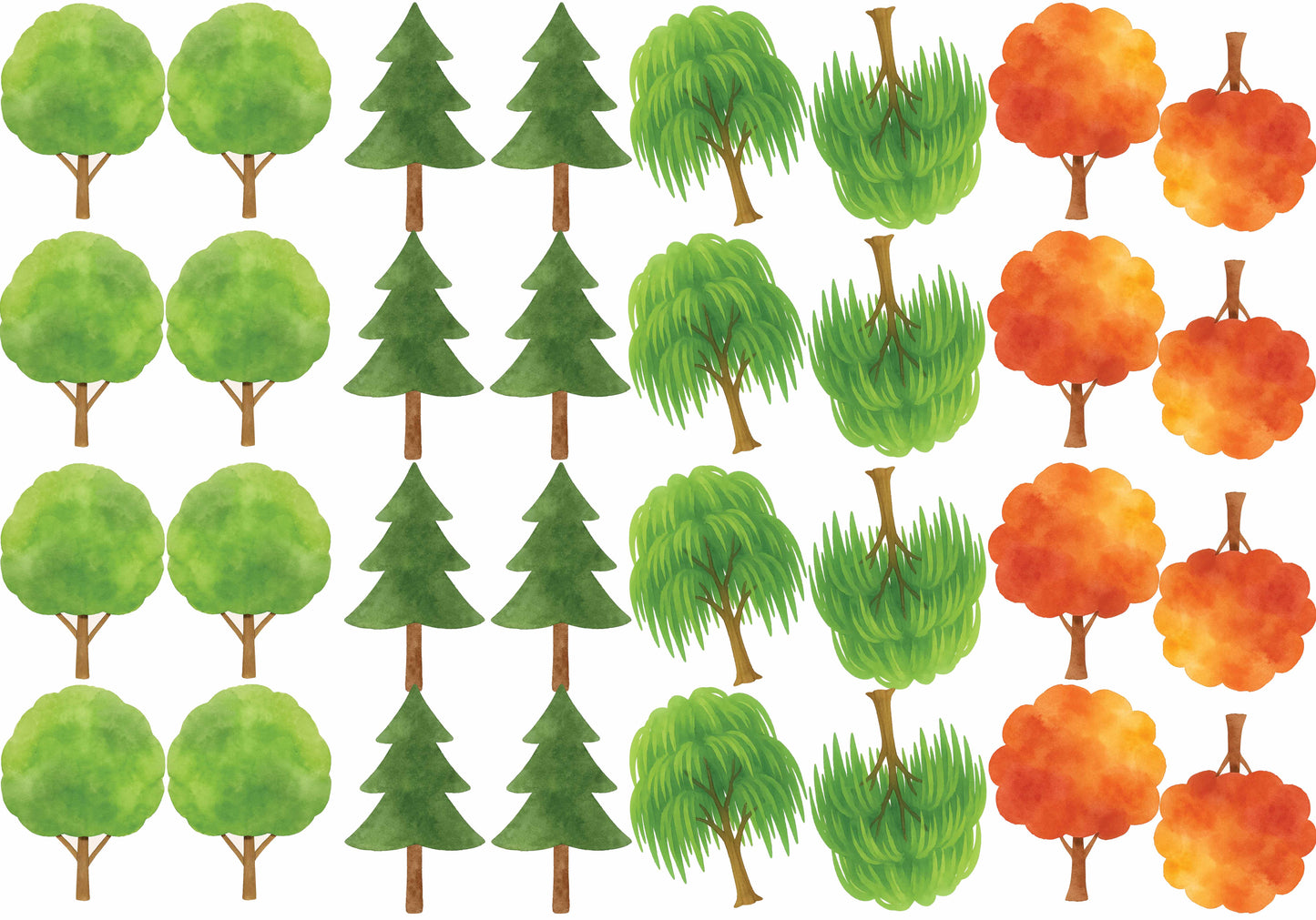 Watercolor Trees - Fabric Stickers - Pattern