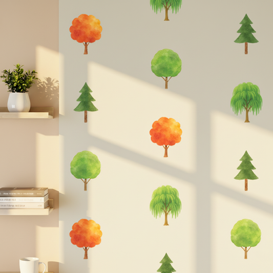Watercolor Trees - Fabric Stickers - Pattern
